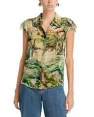 アリスアンドオリビア レディース トップス シャツ ブラウス Alice and Olivia Martel Flutter Sleeve Blouse Terrainのサムネイル