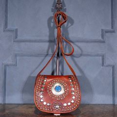 USA VINTAGE TURQUOISE STONE STADS DESIGN MOROCCAN LEATHER SHOULDER BAG/미국 헌옷 터키석 스톤 스터드 디자인 모로칸 가죽 숄더백