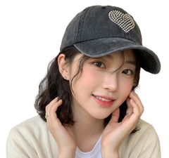 라인스톤 하트 로고 캡 빈티지 스타일 베이스볼 캡 레이디스 스트리트 캐주얼 조정 가능 모자 5 컬러 피그먼트 워시 가공 데미지 데님 CAP 한국 봄 여름 가을 겨울 아웃도어 작은 얼굴 효과 어저스터 첨부