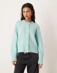 エイソス レディース アウター カーディガン クルーネック ASOS DESIGN boxy crew neck cardigan with side split detail in duck eggのサムネイル