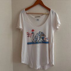 (^w^)b ジャーナルスタンダード 蒼井優 コラボ スワン プリント Tシャツ 白 日本製 綿100% Sun sand sound カットソー チュニック ホワイト レトロ 古着風 Uネック レディース　中古　希少　OM13593ON