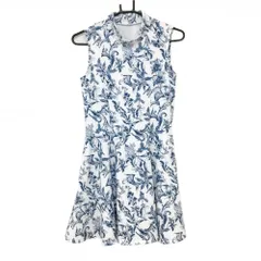 【美品】エイミーゴルフ ノースリーブハイネックワンピース 白×ネイビー系 総柄 リーフ 花  レディース M ゴルフウェア EIMY GOLFのサムネイル