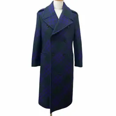 極美品□BURBERRY バーバリー 8076669 チェック柄 ダブルブレスト チェスターコート グリーン パープル 46 イタリア製 正規品 メンズのサムネイル
