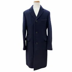 美品▼HERMES エルメス 21AW ウール100% 裏地ロゴ柄 シングル チェスターコート ネイビー 50 イタリア製 正規品 メンズ ハンガー付きのサムネイル