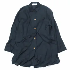 良品 GENNY ジェニー リネン100％ シアーシャツ ブラウス 長袖 ロング丈 カットソー I40 無地 ブラック レディース 古着 中古 USEDのサムネイル