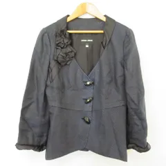 良品 GIORGIO ARMANI ジョルジオアルマーニ シルクリネン コサージュモチーフ ジャケット サイズ38 ブラック ネイビー レディース 古着 中古 USEDのサムネイル