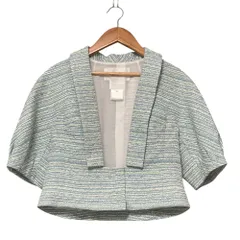 美品 Rene ルネ イタリア製生地 ショートスリーブ クロップド ツイードジャケット サイズ36 グリーン ブルー レディース 古着 中古 USEDのサムネイル