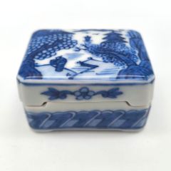 京焼・清水焼 大丸北峰（二代） 作 染付 馬香合 無傷 共箱 保証
