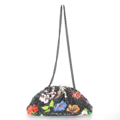 美品 Maria La Rosa マリアラローザ フラワープリント がま口 編込み チェーンショルダーバッグ ブラック レディース 古着 中古 USEDのサムネイル