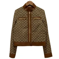 美品 GUCCI グッチ GGキャンバス レザートリム ライダースジャケット 681034 サイズ38 ブラウン ベージュ レディース 古着 中古 USEDのサムネイル