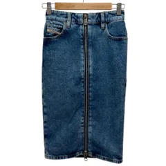 良品 DIESEL ディーゼル DE-PENCIL-ZIP フロントジップ ひざ丈 ペンシルスカート W24 インディゴブルー レディース 古着 中古 USEDのサムネイル
