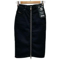 良品 DIESEL ディーゼル DE-PENCIL-ZIP フロントジップ ひざ丈 ペンシルスカート W24 ブラック レディース 古着 中古 USED