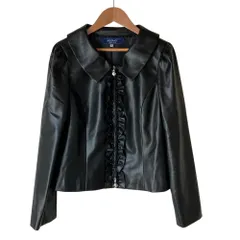 美品 23SS M'S GRACY エムズグレイシー エコレザー フリルジャケット TD-314513 サイズ42 ブラック レディース 古着 中古 USEDのサムネイル