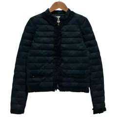 美品 LANVIN en Bleu ランバンオンブルー チェック フリルトリム キルティング ダウンジャケット 36 ネイビー レディース 古着 中古 USEDのサムネイル