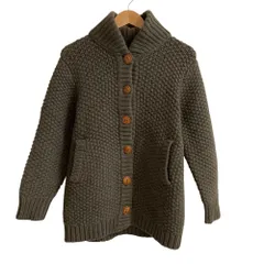 美品 SUN VALLEY サンバレー ショールカラー ニットカーディガン M ダークグリーン レディース 古着 中古 USEDのサムネイル