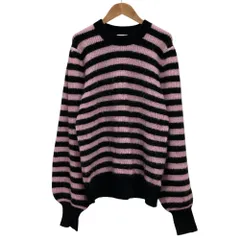 美品 GANNI ガニー ボーダー アルパカ ウール ニット セーター L ピンク ブラック レディース 古着 中古 USEDのサムネイル