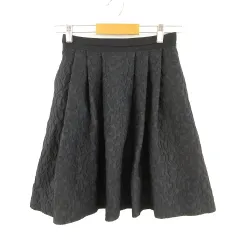 ランバンオンブルー LANVIN en Bleu スカート ミニ フレア 総柄 黒 *T861のサムネイル