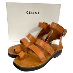 美品 CELINE セリーヌ フィービー期 レザー アンクルストラップ サンダル サイズ38 約25cm ブラウン レディース 古着 中古 USEDのサムネイル