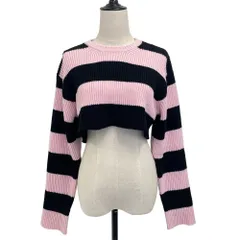 美品 23AW VALENTINO ヴァレンティノ ボーダー柄 ウール クロップドニットセーター 3B0KC49K892 サイズS ピンク ブラック レディース 古着 中古 USEDのサムネイル