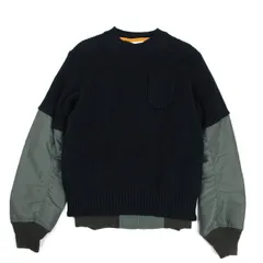 サカイsacai ナイロンツイルドッキングプルオーバーニットセーター カーキ紺1のサムネイル