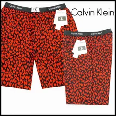 新品 定価9,900円 カルバンクライン Calvin Klein ハーフパンツ 海外/L 日本/XL相当 赤黒 レオパード柄 ウェストロゴ メンズのサムネイル