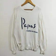 80s Papas コットンニット 長袖 セーター フロントロゴ クルーネック 古着 VINTAGE DC archive ホワイト M G622のサムネイル