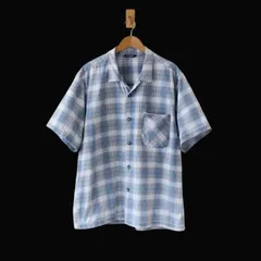 BILLABONG ビラボン 90s 半袖 オープンカラー シャツ USA製 薄いブルー系のシャドーチェック柄 L （w-1620620）のサムネイル