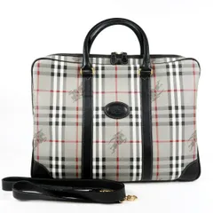 【美品】BURBERRY バーバリー チェック 2WAYショルダー ビジネスバッグ 書類カバン ブラック レザー【MA41】のサムネイル