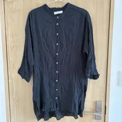 Discoat バンドカラー シアー ロングシャツ チュニック 黒 フリーサイズ M相当 カーディガン ディスコート 古着のサムネイル