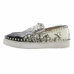 クリスチャンルブタン Christian louboutin ロゴ プリント スタッズ スリッポン ホワイト ブラック 37のサムネイル