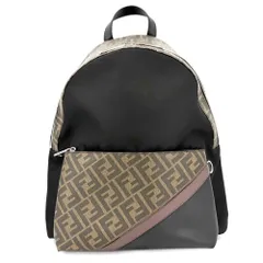 フェンディ リュック メンズ ズッカ バックパック FENDI 7VZ042 ナイロン レザー ブラウン 茶 ブラック 黒 シルバー金具【中古品】のサムネイル
