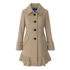 92g27 BURBERRY LONDON BLUE LABEL バーバリーロンドン ブルーレーベル Aラインコート アンゴラウール混 裏地ノバチェック 裾フリル サイズ36 ベージュ レディース 女性用o07tのサムネイル