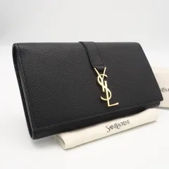 ★3日以内返品可★ 極美品 SAINT LAURENT PARIS サンローランパリ グレインレザー YSLライン ラージ フラップウォレット 414567 長財布 ブラック グレインカーフレザー レディースのサムネイル