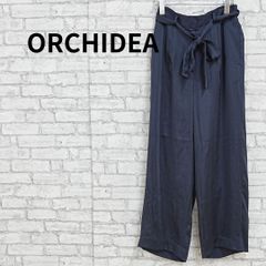 ORCHIDEA リボンベルト付きワイドパンツ 紺 40 古着