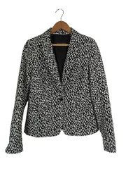 バナナリパブリック BANANA REPUBLIC テーラード ジャケット 長袖 ボタン 総柄 サイズ0 白 黒 QQQのサムネイル