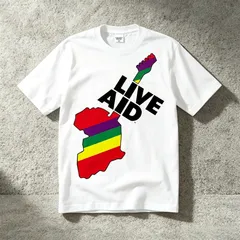 新品 ライブエイド LIVE AID ミュージックTシャツ バンドTシャツ メンズ Mサイズ Lサイズ XLサイズ 半袖 夏物 夏服 バンティー バンT ホワイト 白T プリント 古着風 ユーズド風 キムタク アメカジ アメリカン USA グラフィックのサムネイル