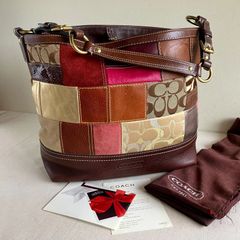 Rare Coach Vintage Holiday Patchwork Multicolor Suede Calf Hair Leather Shoulder Tote Bag Y2K Limited Edition