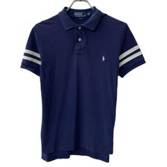 90s Polo by Ralph Lauren 半袖 ポロシャツ S ネイビー ポロラルフローレン ハーフボタン 90年代 ポニー刺繍 袖ボーダー 夏物 a807-6553