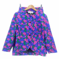ハナエモリ HANAE MORI Boutique セットアップ 上下 ノーカラージャケット 七分袖 タイトスカート ひざ丈 花柄 9A3 青 ブルー アウター ボトムス /AZのサムネイル