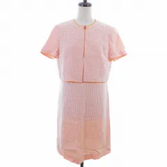 ハナエモリ HANAE MORI セットアップ 2点 ジャケット ノーカラー 半袖 ワンピース ミモレ丈 ノースリーブ コットン 総柄 9A3 オレンジ 白 ホワイト /AZ アウターのサムネイル
