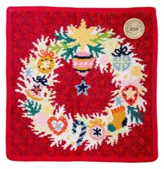 未使用 ラブラリー バイ フェイラー ハンドタオル ハンカチタオル ラブラリー ハッピーオーナメントリース クリスマス レッド 赤 ミニタオル　ハンカチ LOVERARY FEILER　タオルハンカチ　シュニール織　のサムネイル
