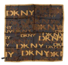 DKNY　ダナキャラン 大判ハンカチ　スカーフ　ランチマット　シルク　100％ ロゴ　ブラウン　レディース　のサムネイル