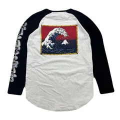 QUIKSILVER クイックシルバー ラグラン Tシャツ 長袖 メンズ S ホワイト ブラック 袖ロゴ バックプリント 神奈川沖浪裏 裾ラウンドカットのサムネイル