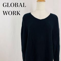 GLOBAL WORK　グローバルワーク　L　黒　ブラック　Vネック　ドロップショルダー　セーター　長袖ニット 4763