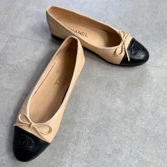 CHANEL シャネル リボンバレエシューズ フラットシューズパンプス ココマーク ベージュ ブラック バイカラー レザー レディース 37C 24cmのサムネイル