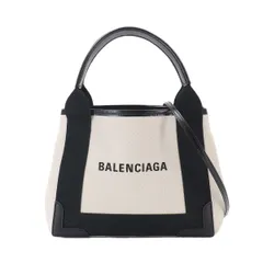 新品同様 バレンシアガ BALENCIAGA ネイビー カバ XS トート バッグ レザー キャンバス ベージュ 390346 シルバー 金具 90324959のサムネイル