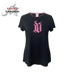 VERSACE ヴェルサーチ ゴシックロゴ ラインストーン レース  ブラック ピンク ポリアミド/エラスタン 半袖Ｔシャツ レディース A3-00266【中古】のサムネイル