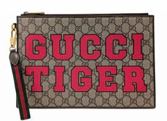 Gucci Clutch Bag GG Supreme Tiger Print Sherry Line GG Pattern Second Bag Gold Hardware 688378 PVC Pouch Leather Men's Gentleman's GUCCI