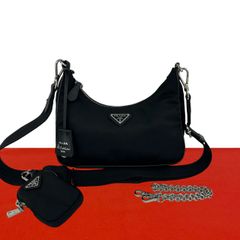 極 美品 PRADA プラダ リ エディション 三角ロゴ 金具 ナイロン 