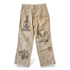HAND PAINTED ART STENCIL MEMORIAL PANTS / ハンド ペイント アート ステンシル メモリアル 落書き パンツ フィリックス ミリタリー